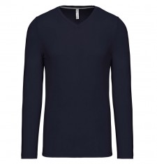 Męski dopasowany T-shirt V z długimi rękawami