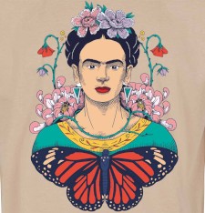 Damski gruby T-shirt z grafiką: Frida Kahlo motyl