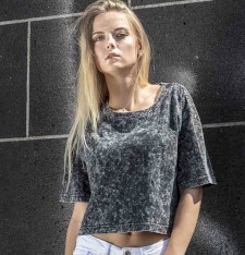 LADIES ACID WASHED CROPPED TEE BY054 534