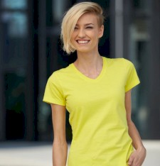 Damski dopasowany T-shirt z dekoltem w serek
