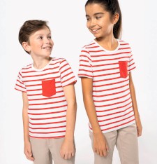 T-SHIRT RAYÉ MARIN AVEC POCHE MANCHES COURTES ENFANT K379 F34