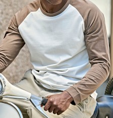 Męski organiczny T-shirt bejsbolowy z długimi rękawami