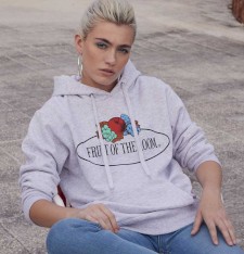 LADIES VINTAGE HOODED SWEAT LARGE LOGO PRINT 012038A 983