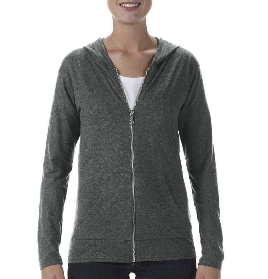 WOMENS` TRI-BLEND FULL ZIP HOODED JACKET  6759L 555