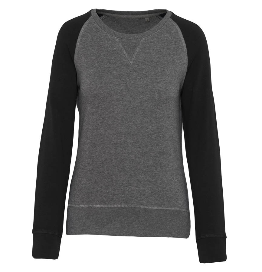 LADIES' TWO-TONE ORGANIC CREW NECK RAGLAN SLEEVE SWEATSHIRT K492 944