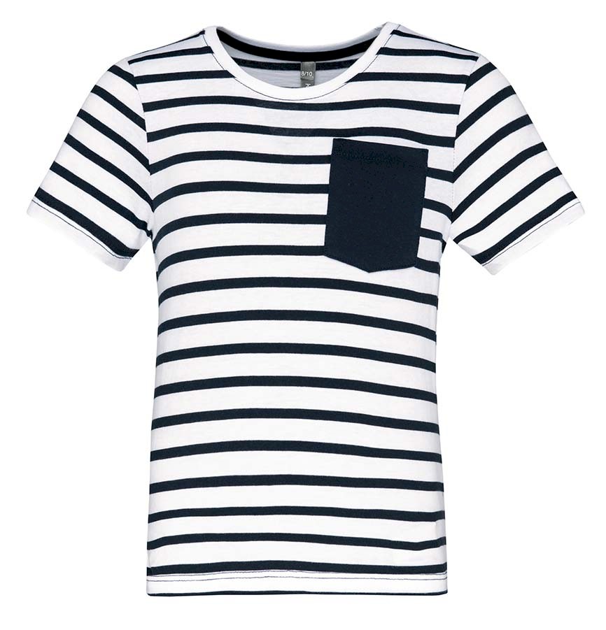 T-SHIRT RAYÉ MARIN AVEC POCHE MANCHES COURTES ENFANT K379 F34
